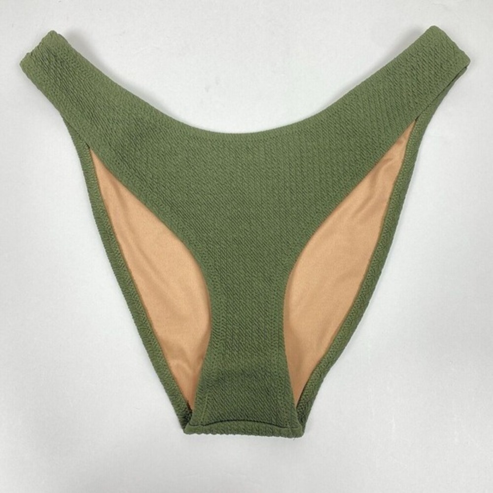 J. Crew‎ Textured Curved Waist Cheeky Bikini Swim Bottom Medium Green NWT Beach